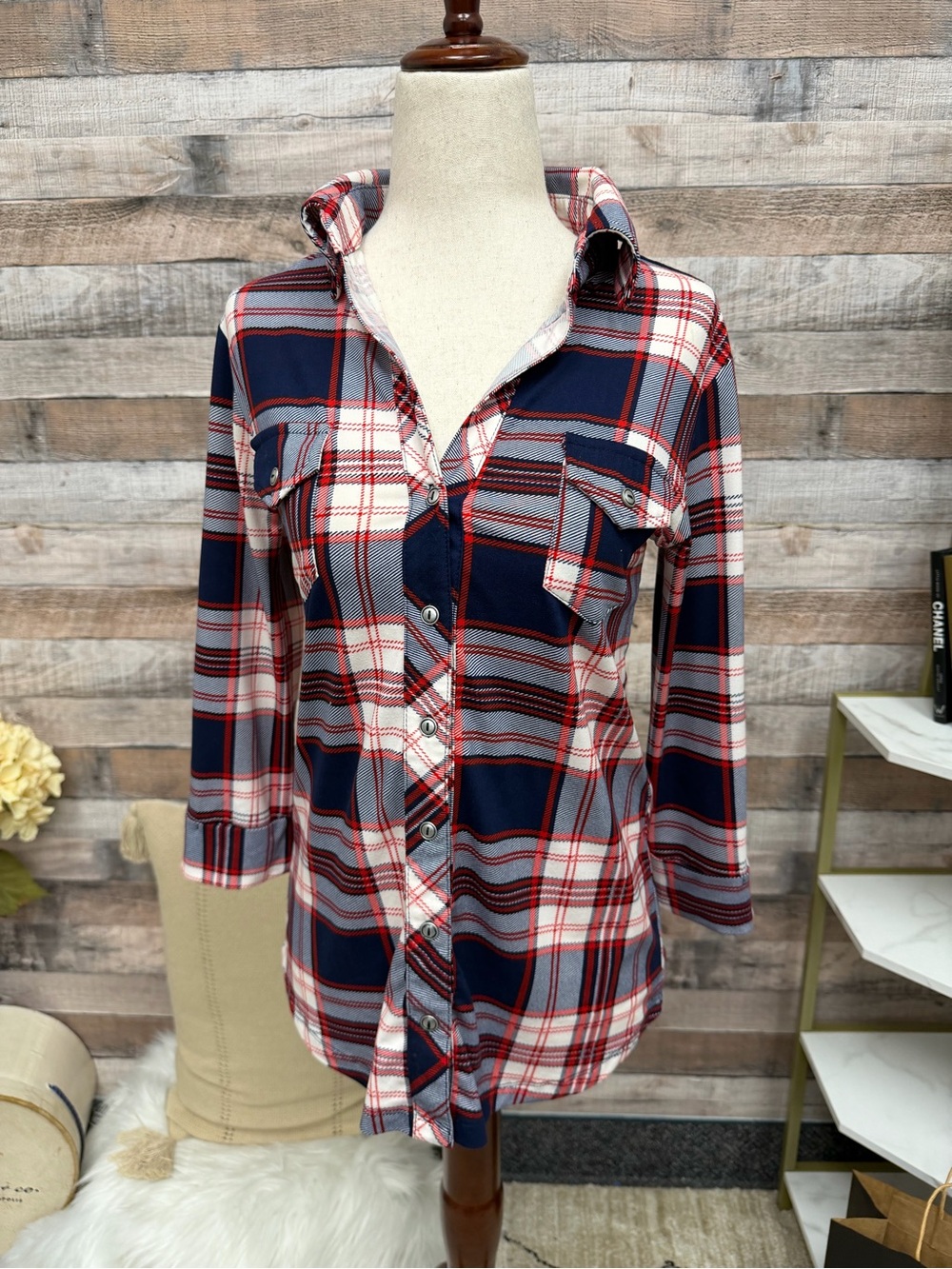 Market & Spruce Red and Blue Plaid Button Down Shirt